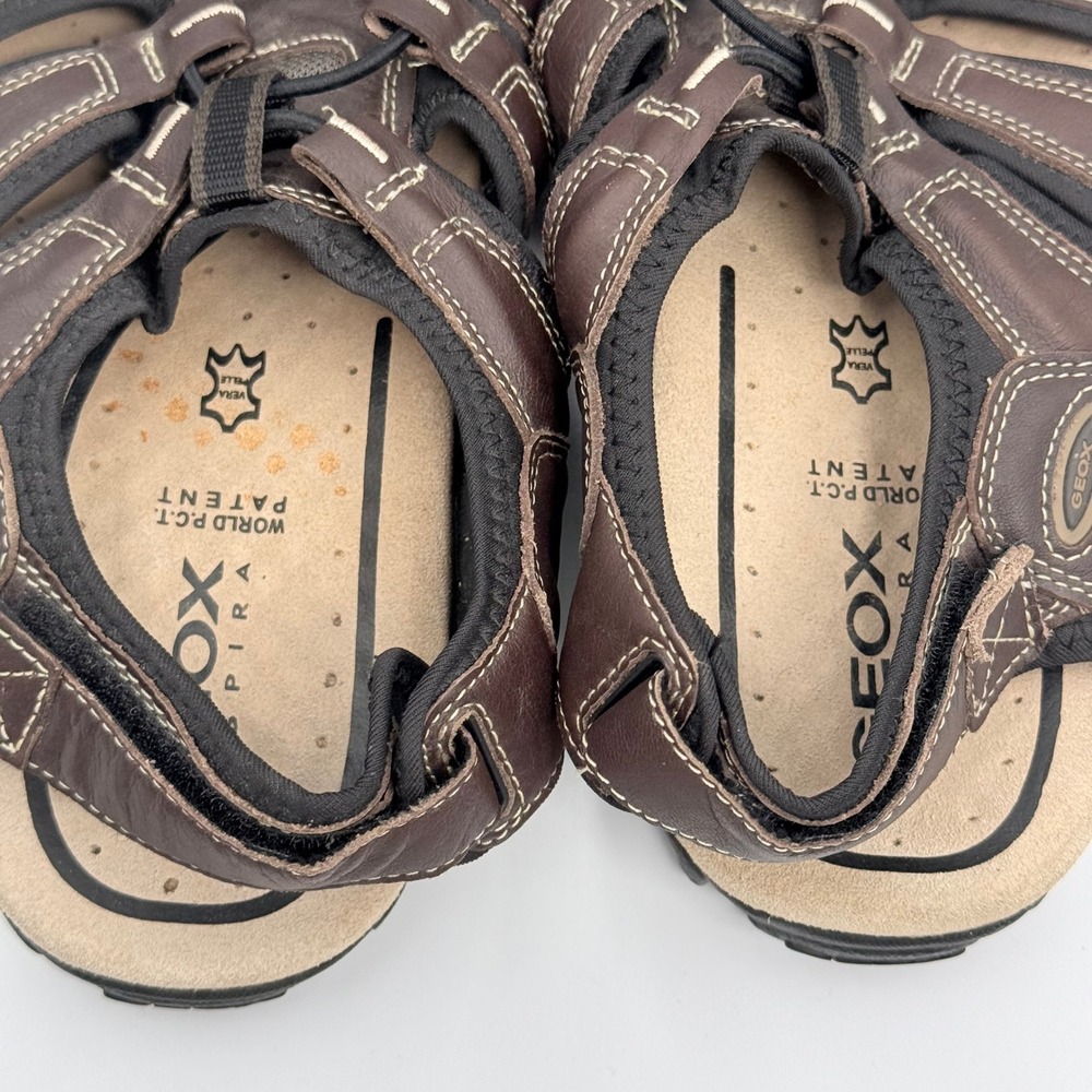 Geox Respira Mens Brown Leather Fisherman‎ Sandals US 8 EUR 41 Bungee Strap - Picture 5 of 8